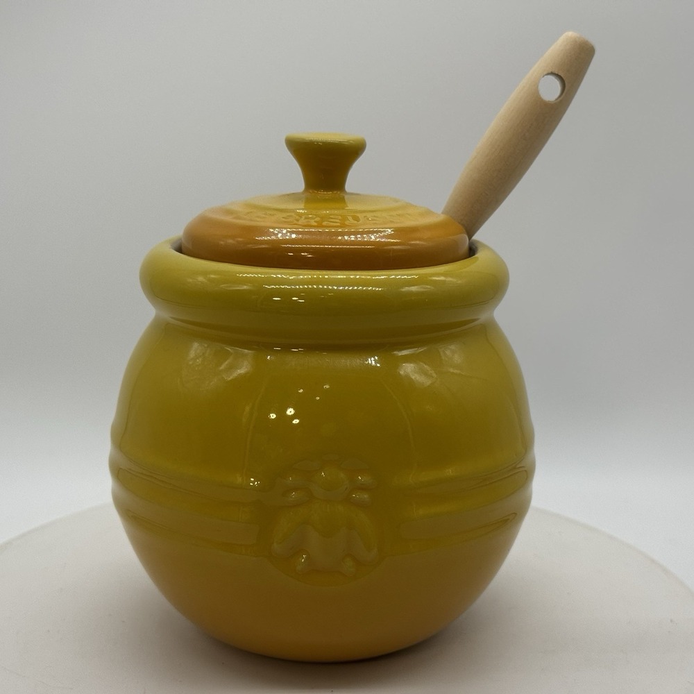 NEW Le Creuset Honey Pot Dipper & Lid Dijon Yellow Discontinued Retired No Box